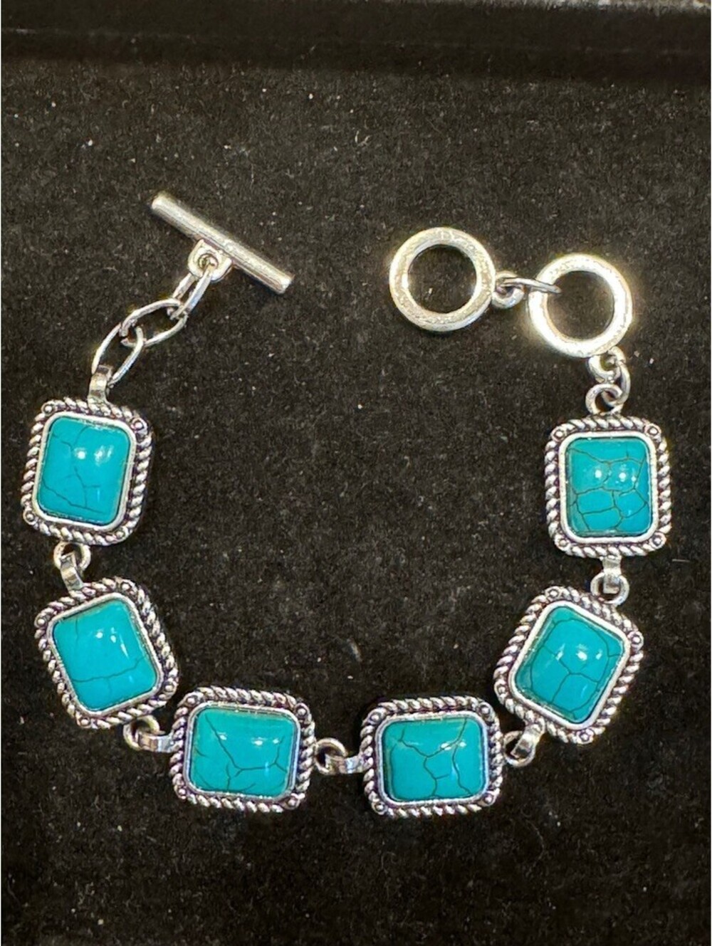 Turquoise Blue Square Western Link Bracelet